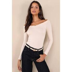 Lulus Simply Polished Cream Ribbed Off-the-shoulder Bodysuit White - Size L​